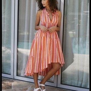 NWT Anthropologie Sasha Tiered Midi Dress x Ro's Garden stripes 100% cotton